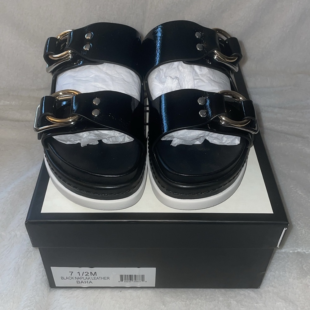 NWT J/SLIDES BAHA Black Naplak Leather Sandal - Picture 6 of 14